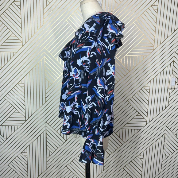 Tanya Taylor One Shoulder Floral‎ Orla Top in Blue Size 6 - Picture 6 of 12
